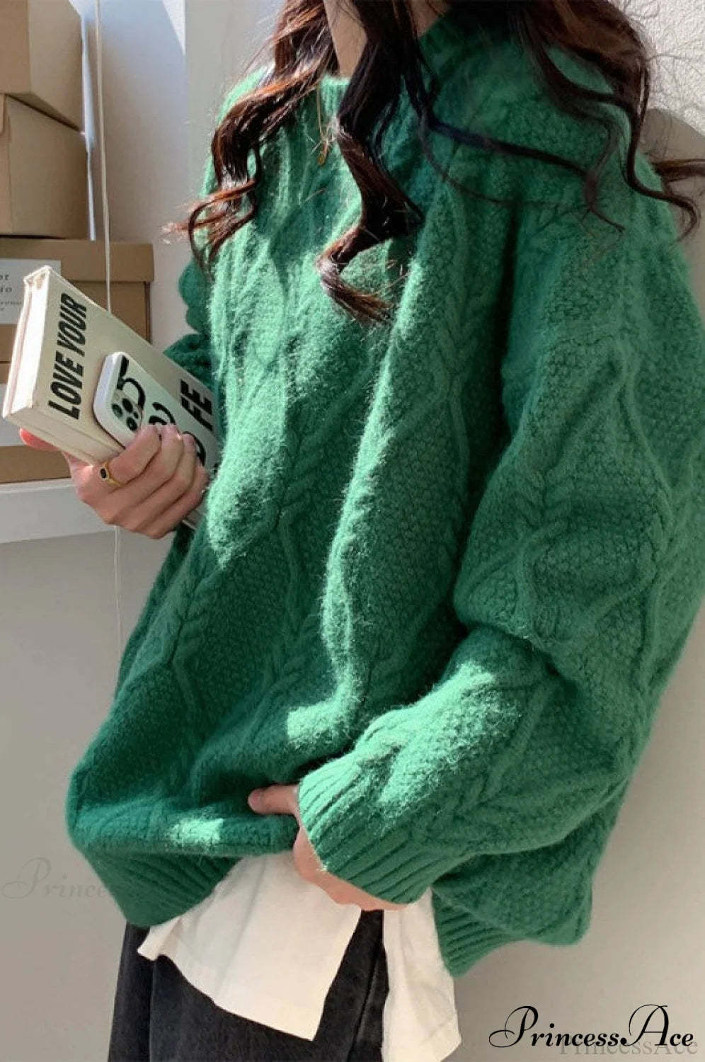 Lazy Style Candy-Colored Cable-Knit Sweater