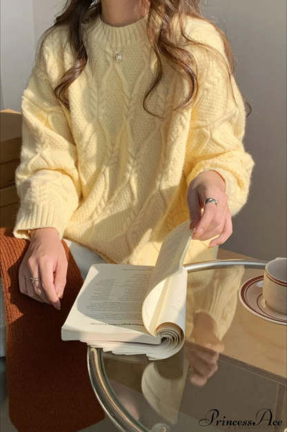 Lazy Style Candy-Colored Cable-Knit Sweater