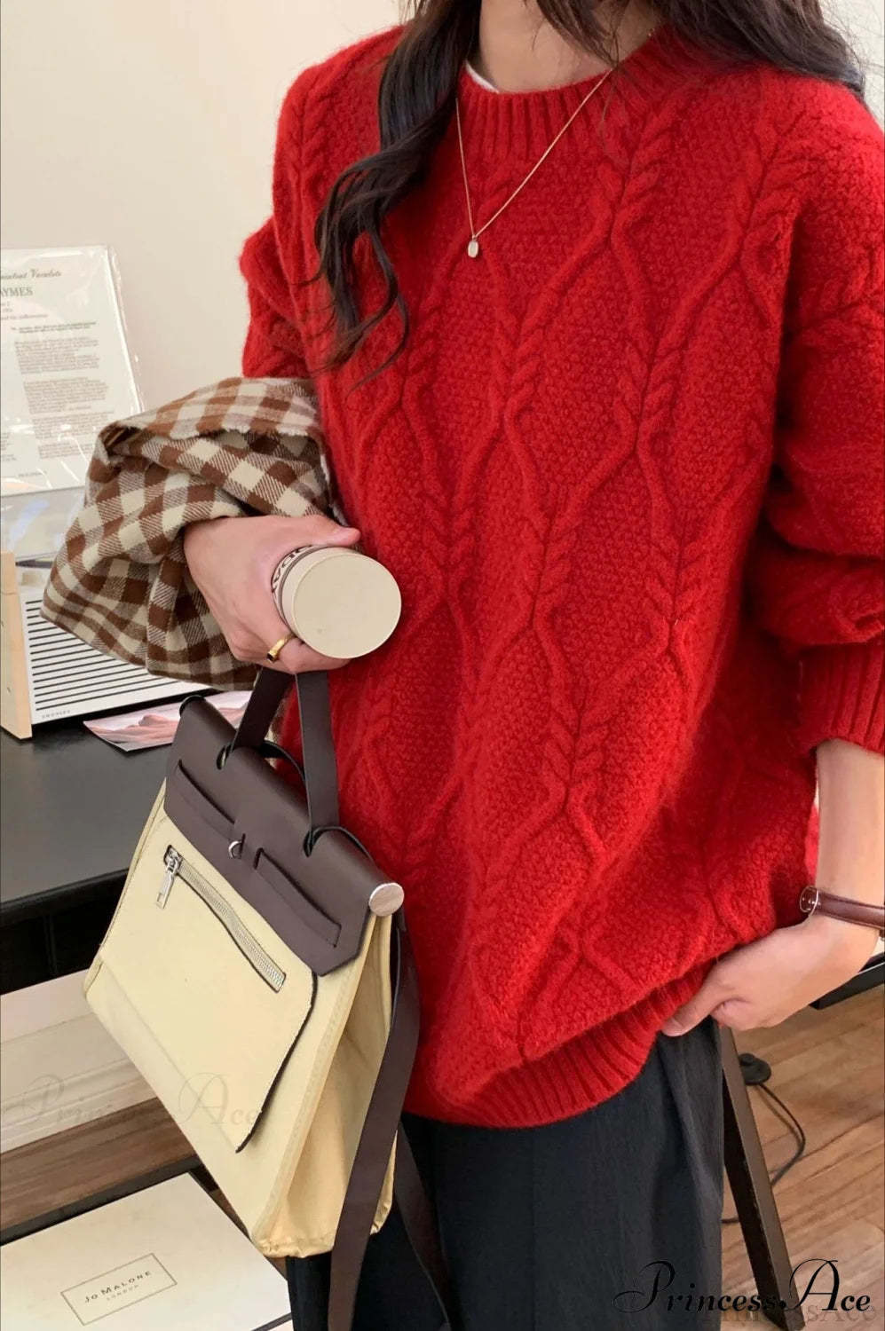 Lazy Style Candy-Colored Cable-Knit Sweater