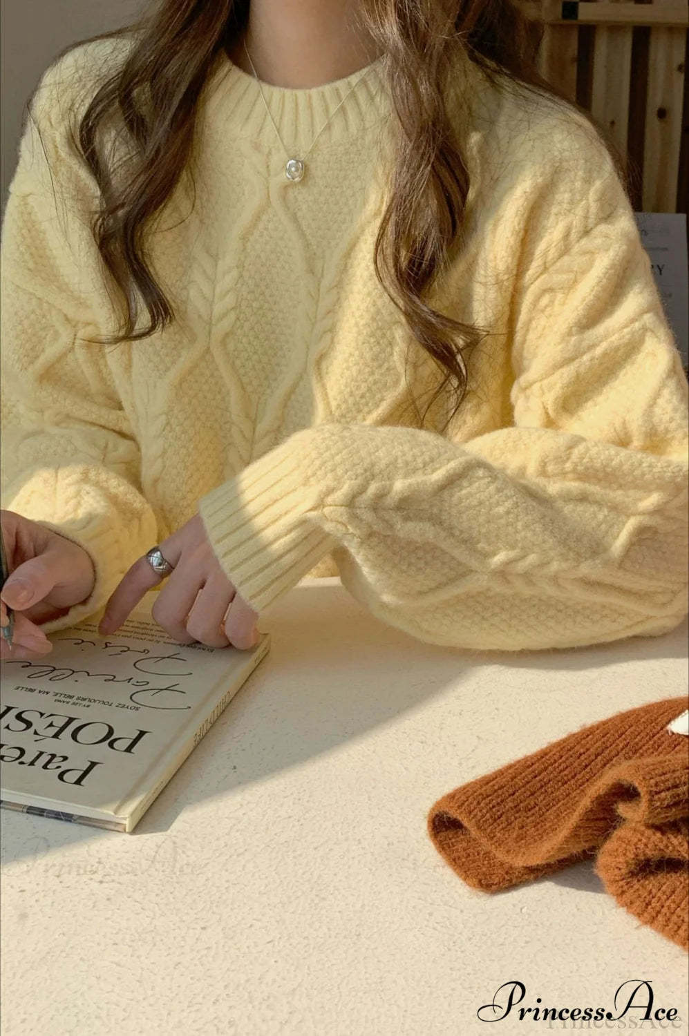 Lazy Style Candy-Colored Cable-Knit Sweater