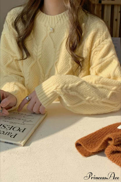 Lazy Style Candy-Colored Cable-Knit Sweater