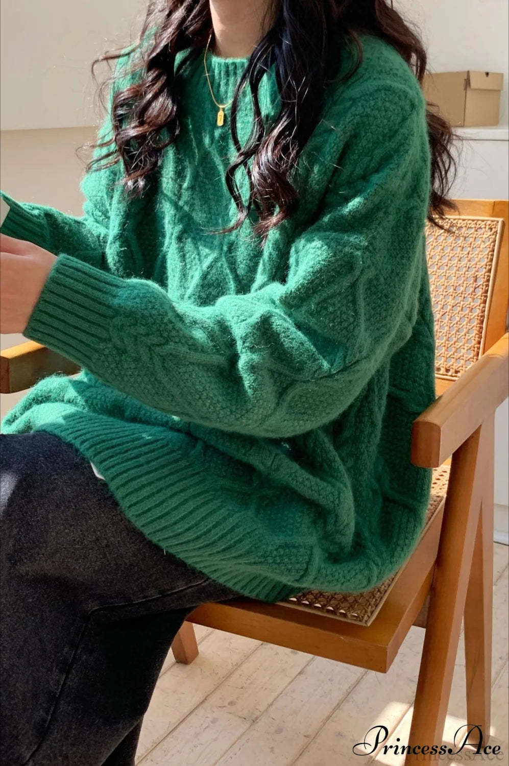 Lazy Style Candy-Colored Cable-Knit Sweater