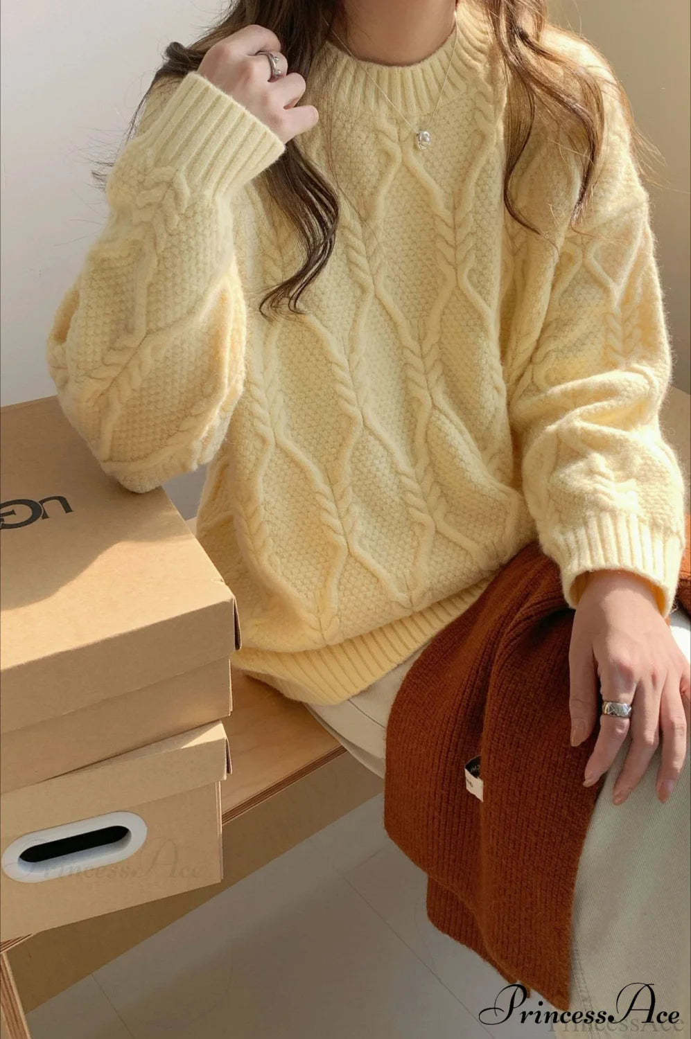 Lazy Style Candy-Colored Cable-Knit Sweater