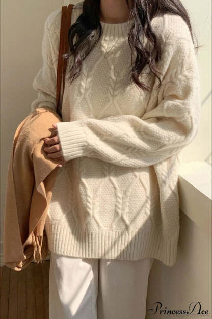 Lazy Style Candy-Colored Cable-Knit Sweater