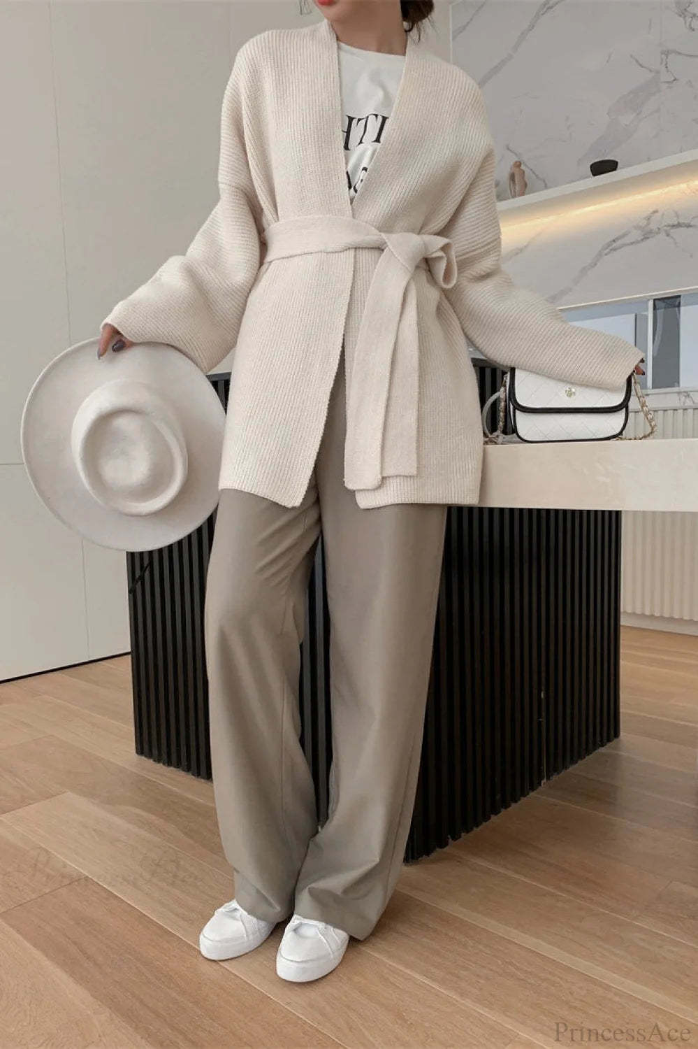 Lazy-Style Oversized Belted Knit Cardigan