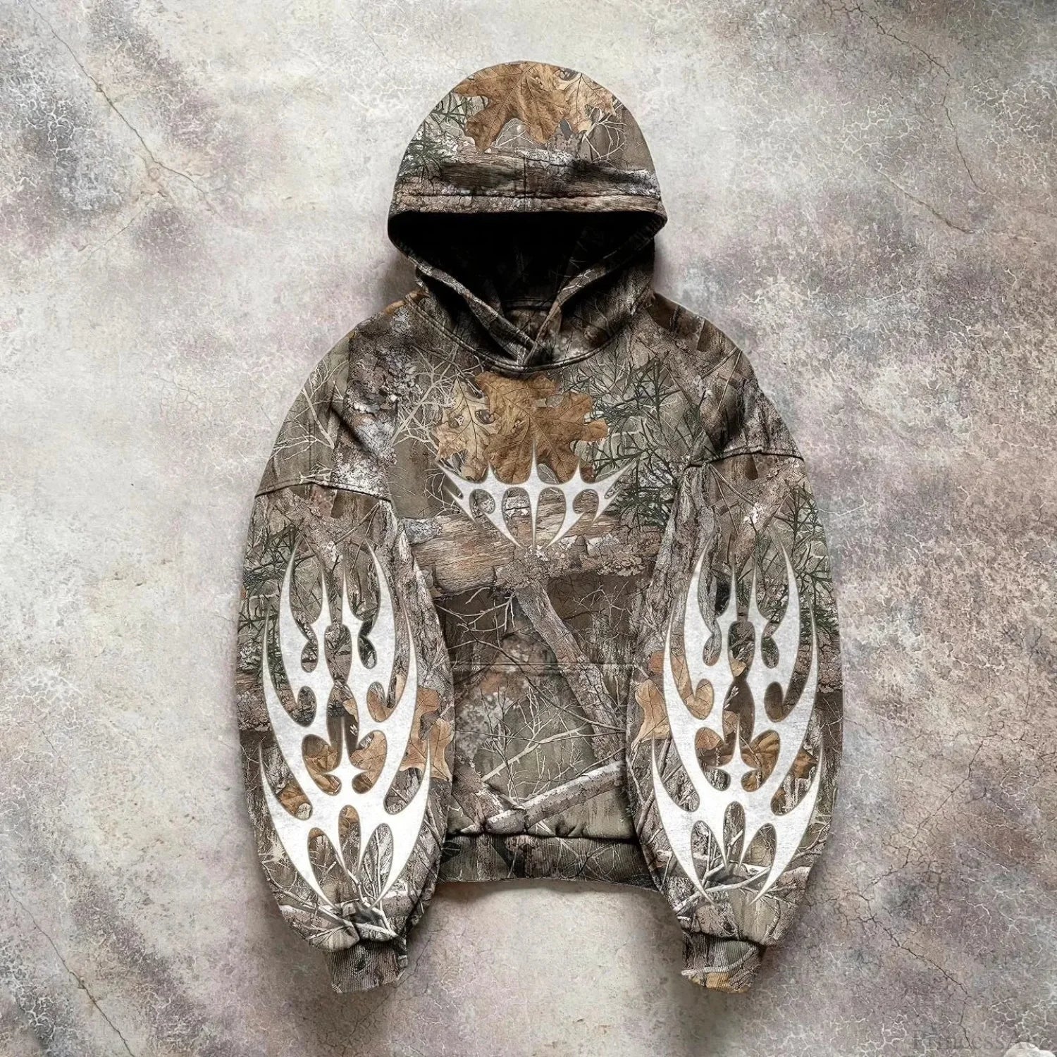 Leaf Camouflage Loose Sweatshirt Hoodie grey 3 / M