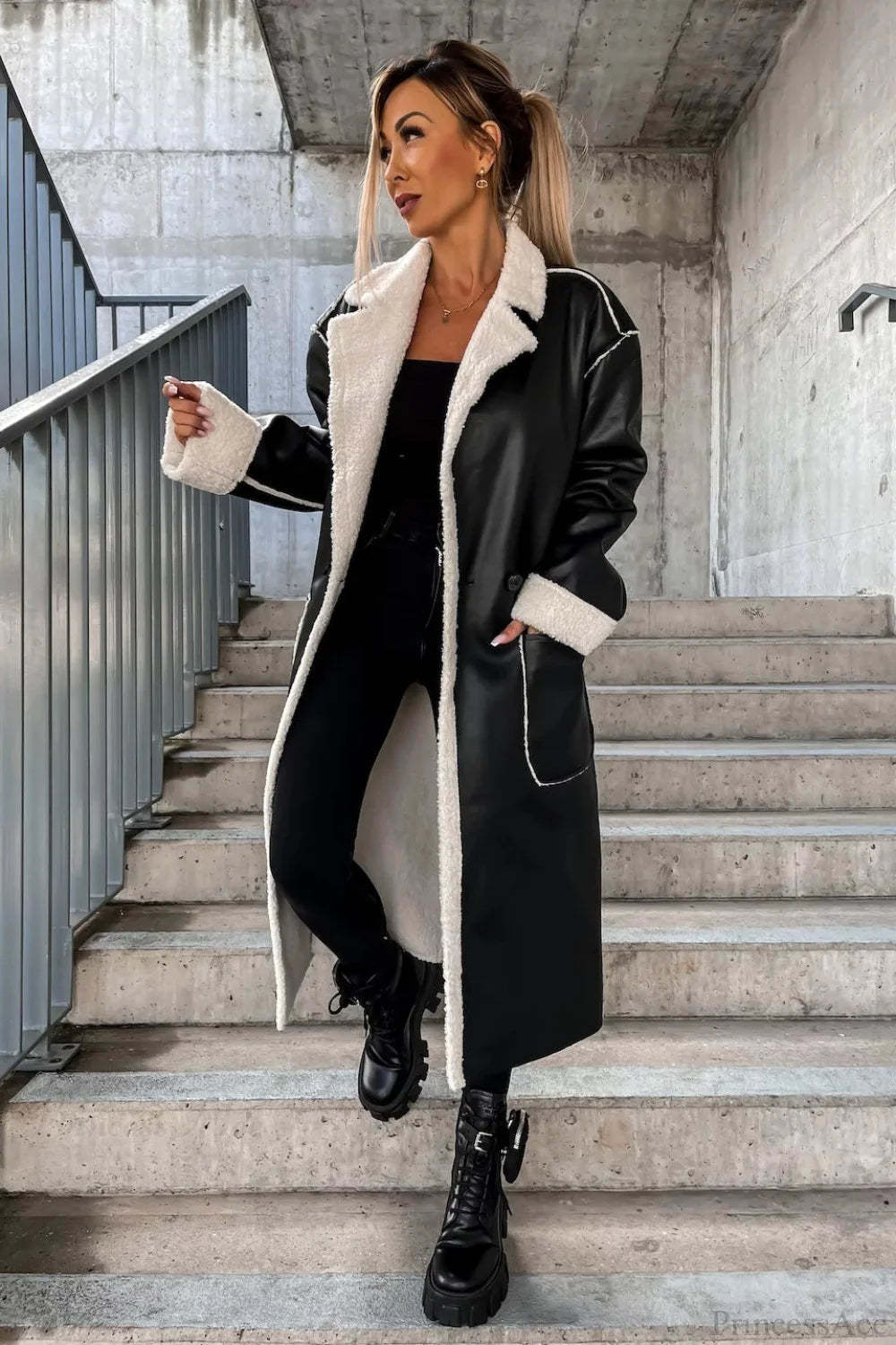 Leather Thickened Trench-Inspired Relaxed Tie Waist Overcoat