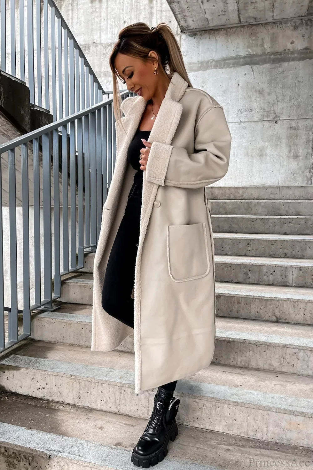 Leather Thickened Trench-Inspired Relaxed Tie Waist Overcoat