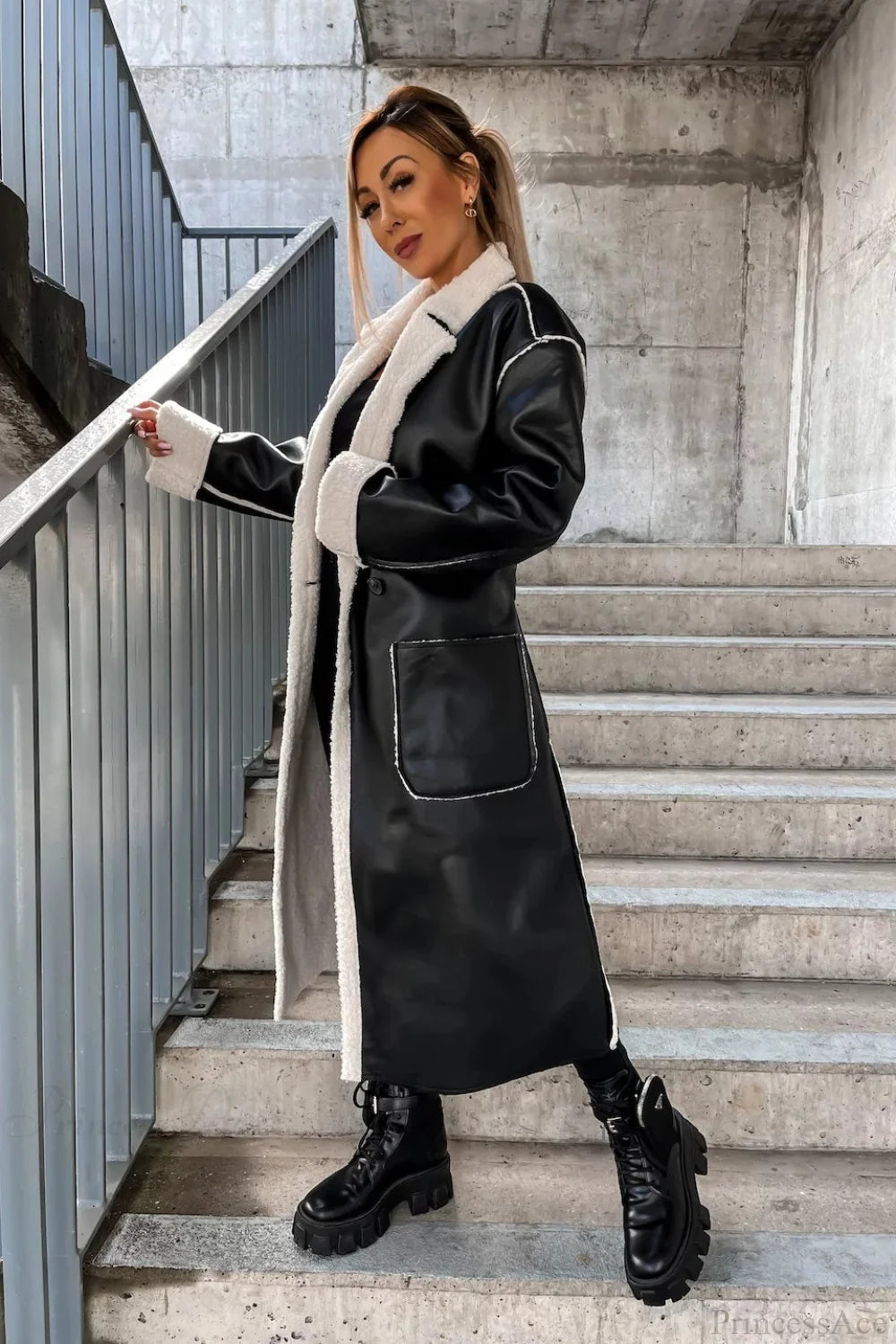 Leather Thickened Trench-Inspired Relaxed Tie Waist Overcoat