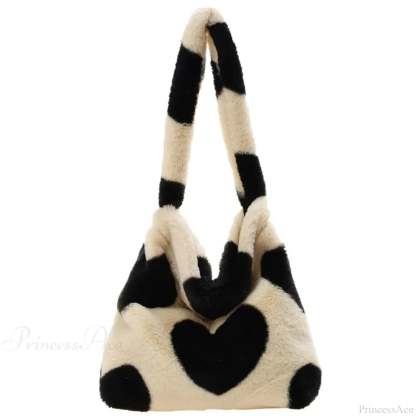 Leopard Love Heart Pattern Underarm Shoulder Bag White peach heart shoulder-250126