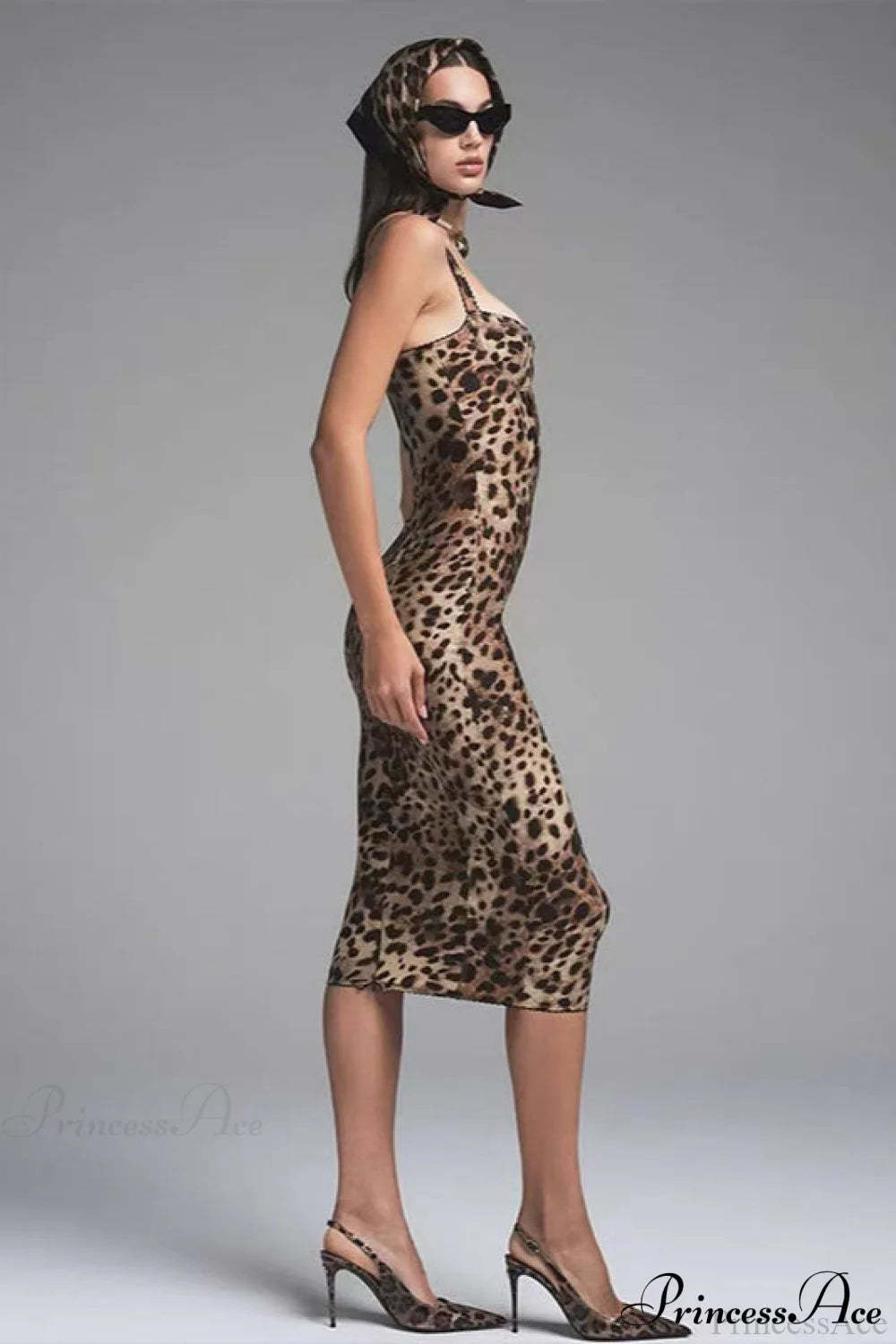 Leopard Print Bodycon Spaghetti Midi Dress