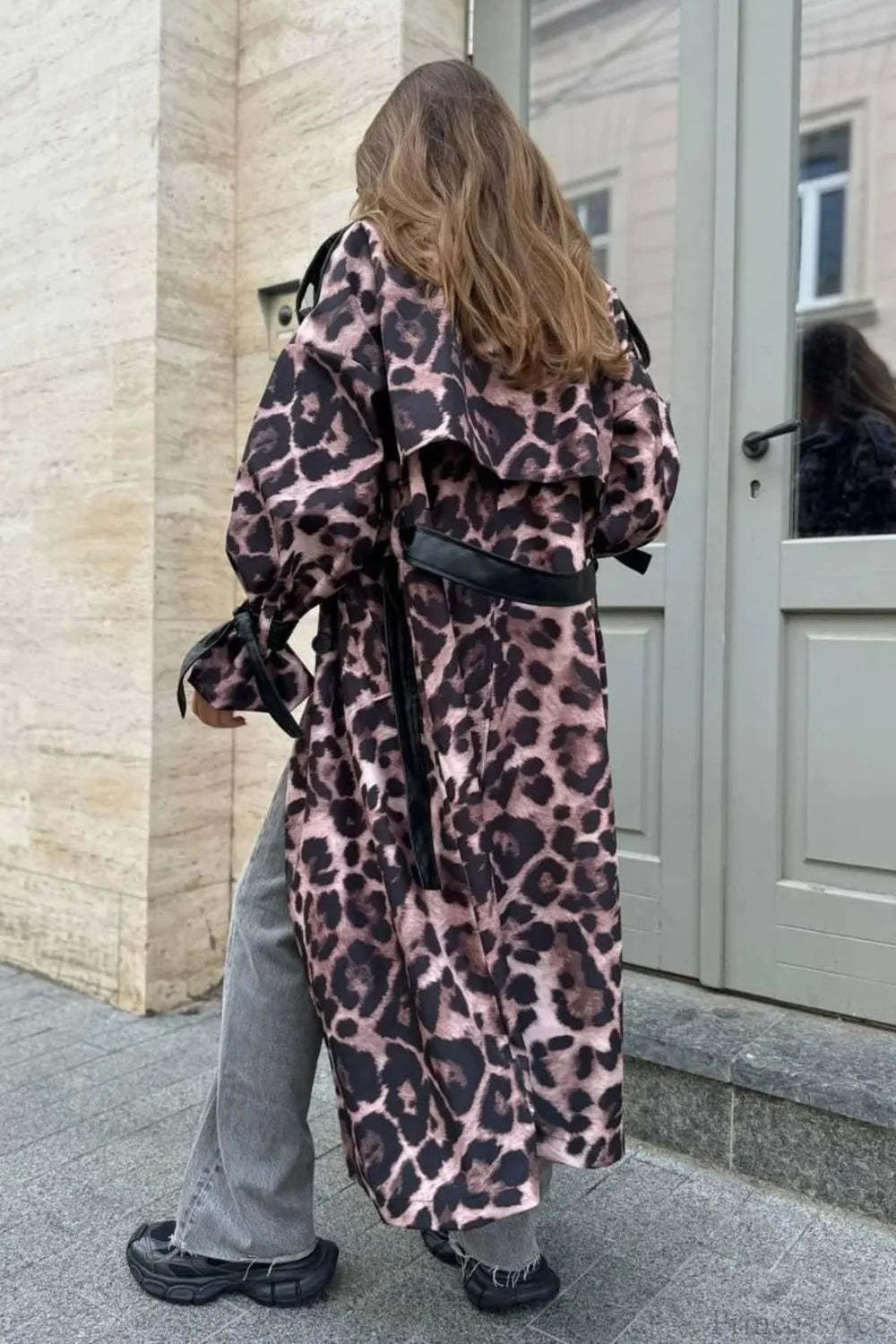Leopard Print Faux Leather Oversized Elegant Longline Overcoat