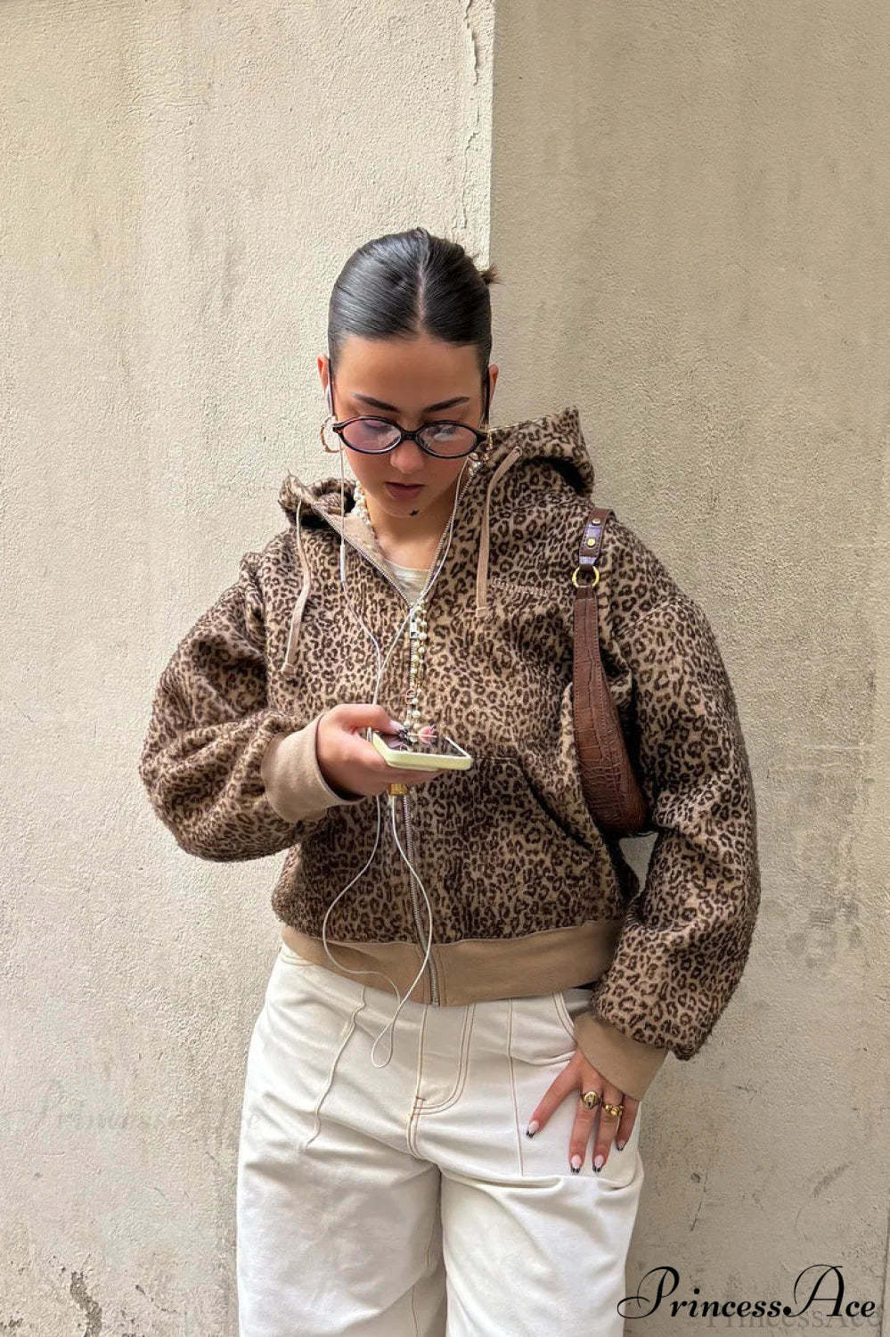 Leopard Print Fuzzy Zip Hoodie