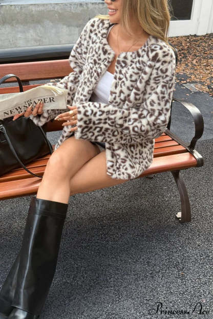 Leopard Print Long Sleeve Y2K Crop Coat