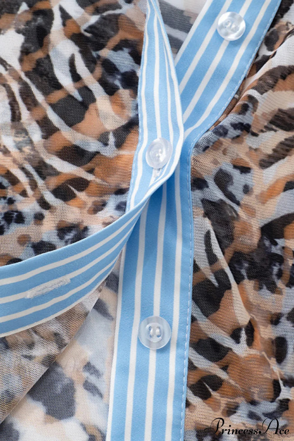 Leopard Print Panel Long Sleeve Blouse