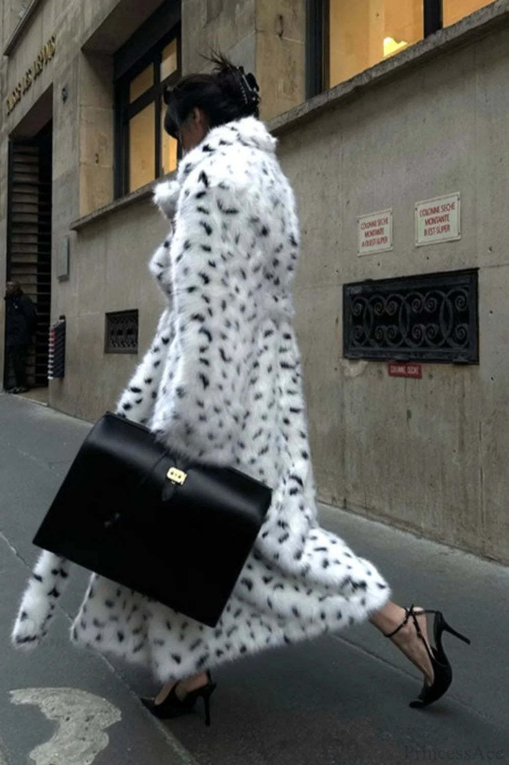 leopard print Warm Faux Fox Fur Notched Collar Loose Overcoat