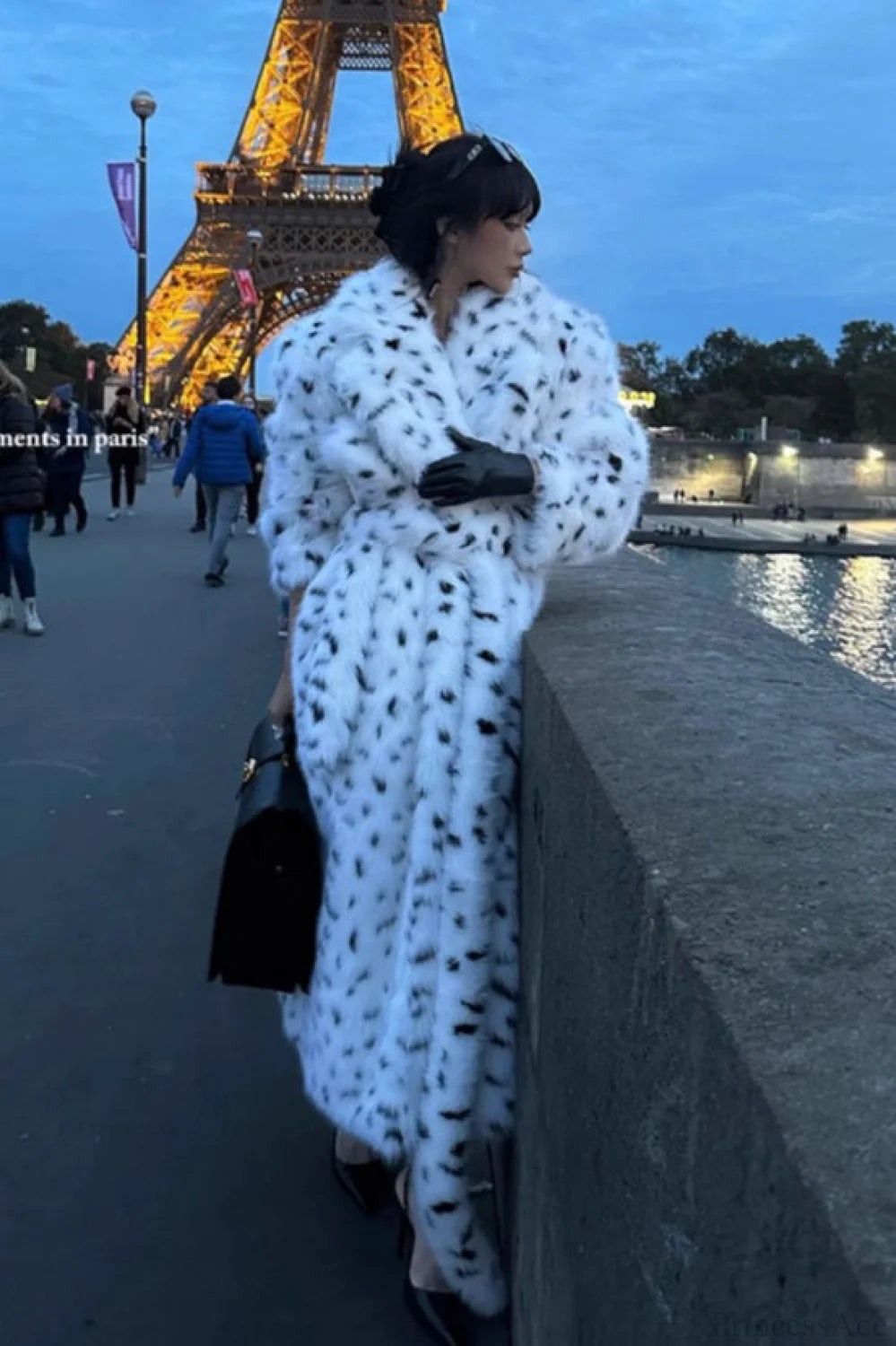 leopard print Warm Faux Fox Fur Notched Collar Loose Overcoat