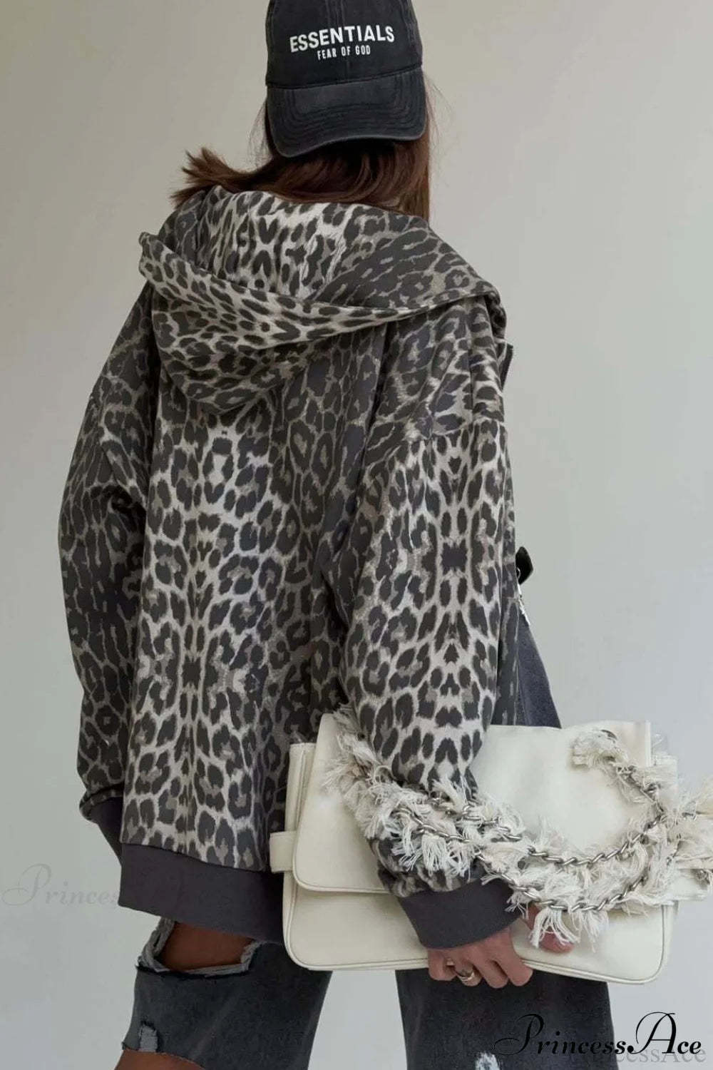 Leopard Print Zip Color-Block Hoodie