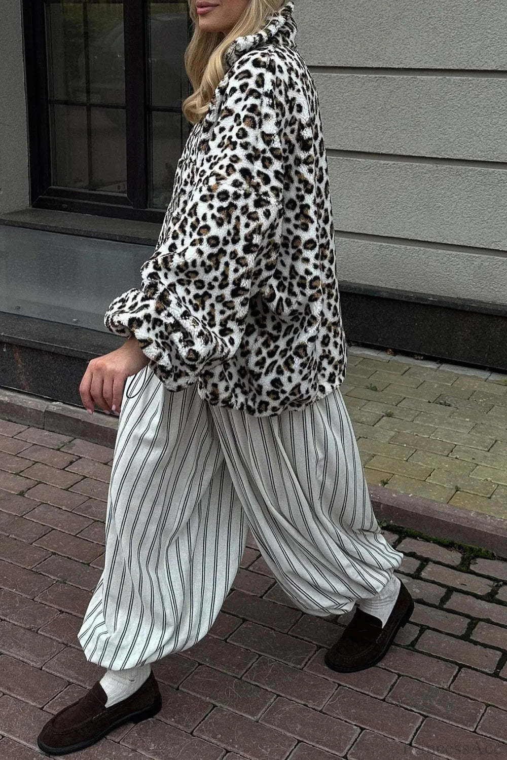 Leopard Sherpa Plush Loose Sweatshirt