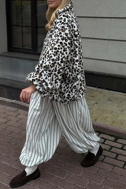 Leopard Sherpa Plush Loose Sweatshirt