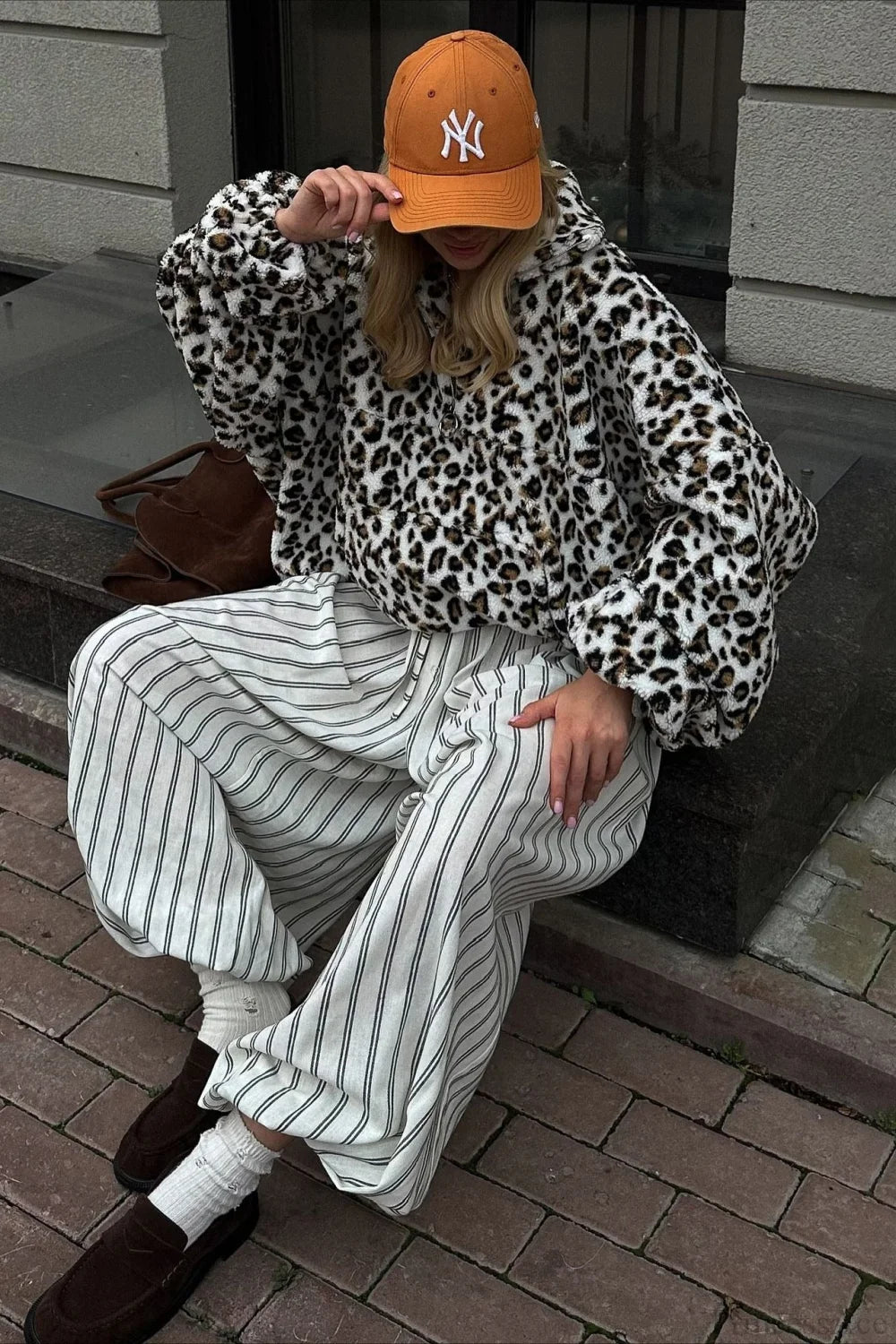 Leopard Sherpa Plush Loose Sweatshirt