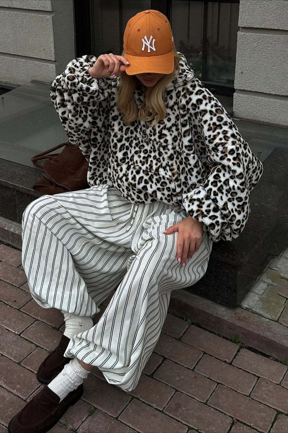 Leopard Sherpa Plush Loose Sweatshirt