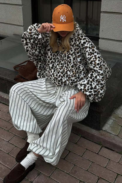 Leopard Sherpa Plush Loose Sweatshirt
