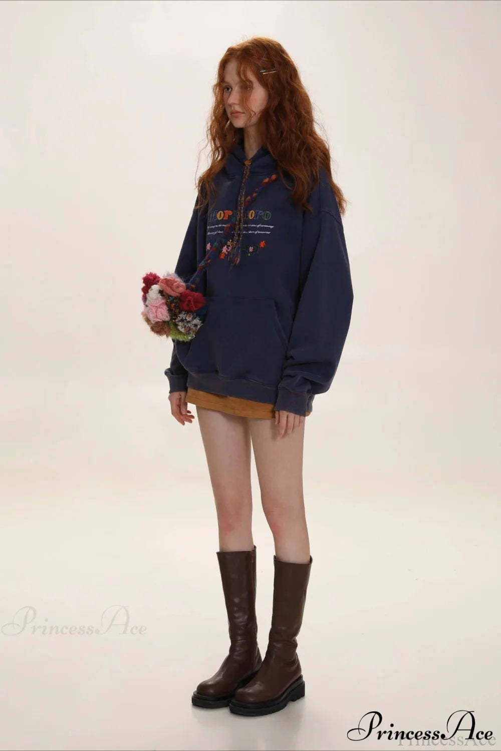 Letter Embroidery Relaxed Thickened Hoodie