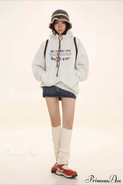 Letter Embroidery Relaxed Thickened Hoodie