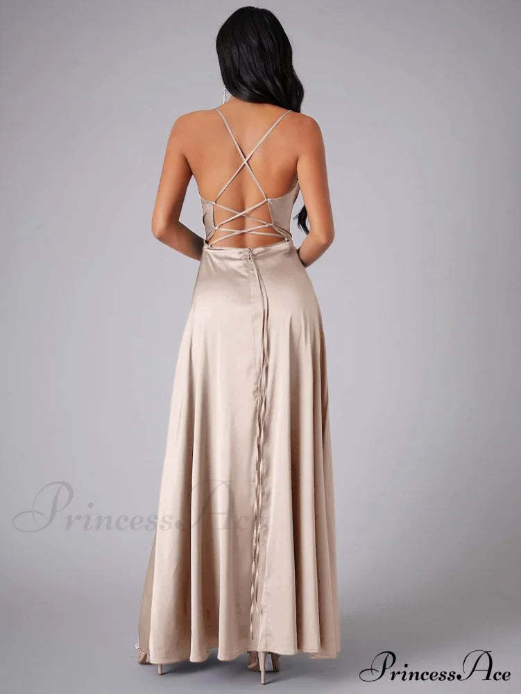 Lola High Stylish Slit Satin Dress S.o. Long Dresses
