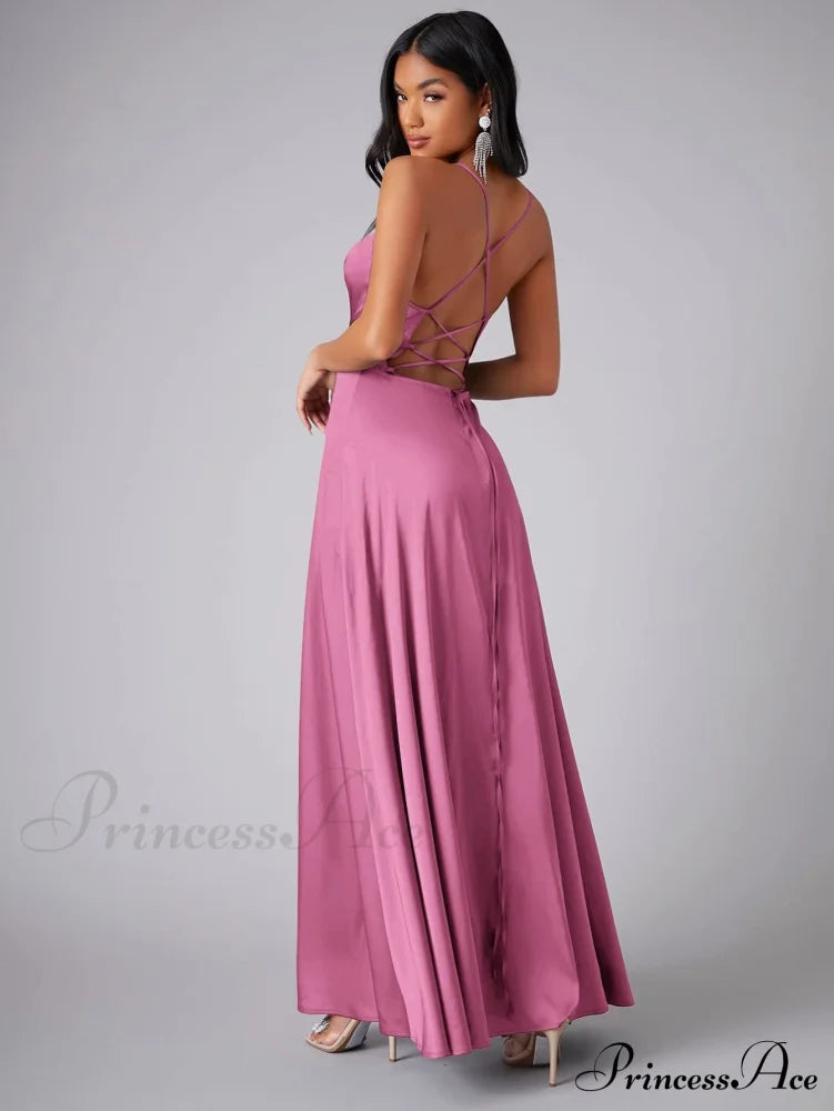 Lola High Stylish Slit Satin Dress S.o. Long Dresses