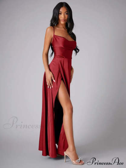 Lola High Stylish Slit Satin Dress S.o. Long Dresses