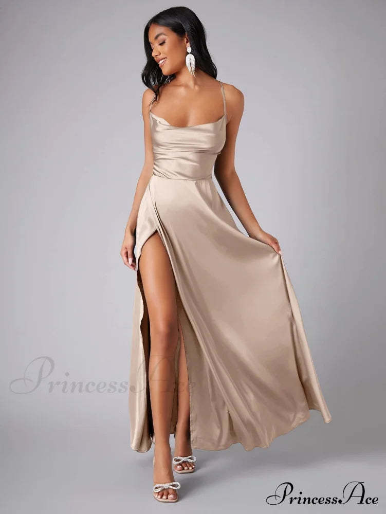Lola High Stylish Slit Satin Dress S.o. Long Dresses