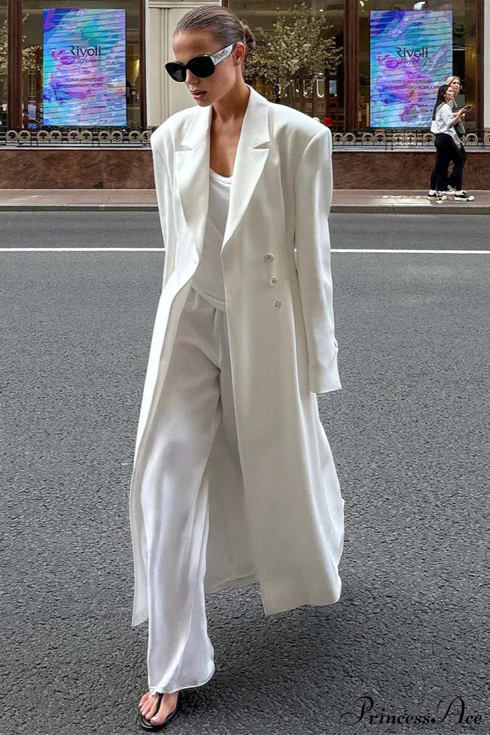 Long Sleeve Fitted Waist Long Chic Overcoat White / S