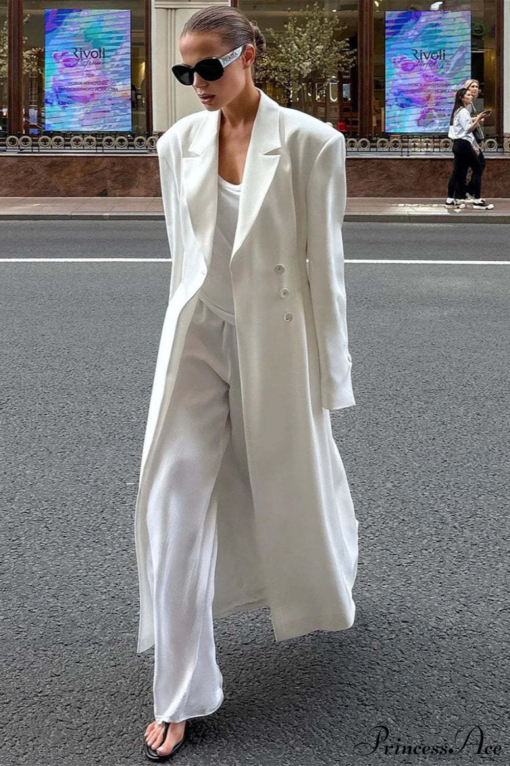 Long Sleeve Fitted Waist Long Chic Overcoat White / S