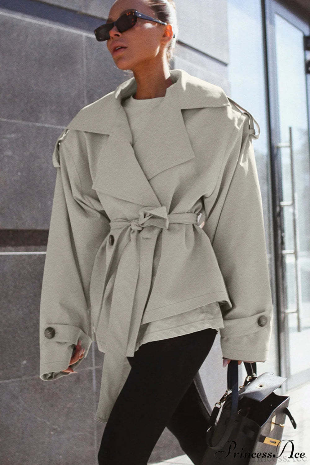 Loose Belted Long Sleeve Trench Coat