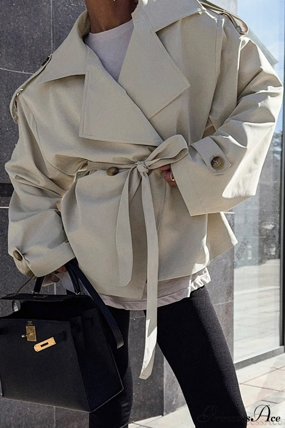 Loose Belted Long Sleeve Trench Coat Off-White / S