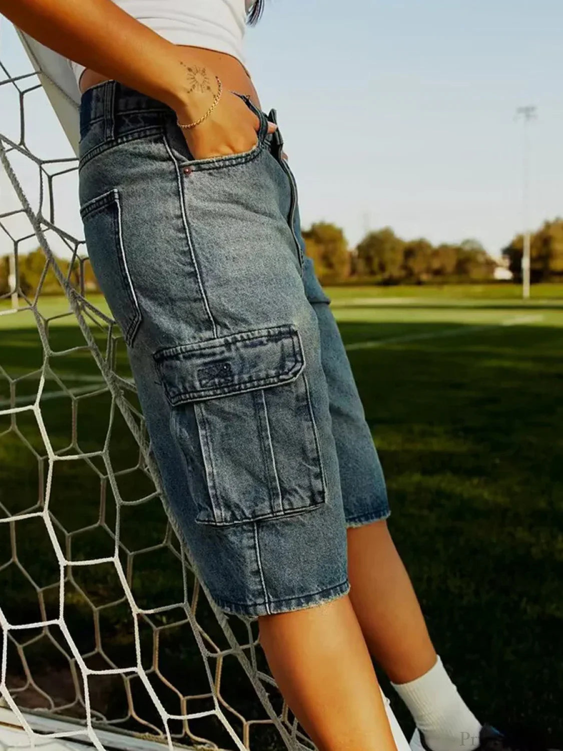 Loose Cargo Wide-Leg Denim Short short-250223