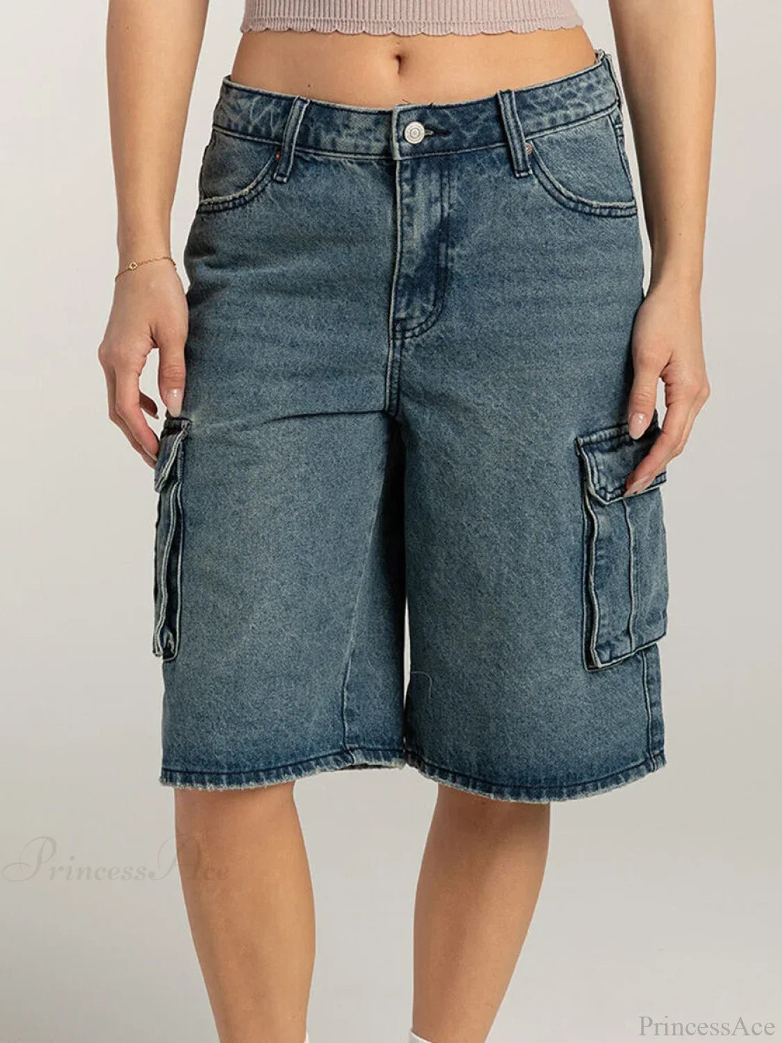 Loose Cargo Wide-Leg Denim Short Blue / S short-250223