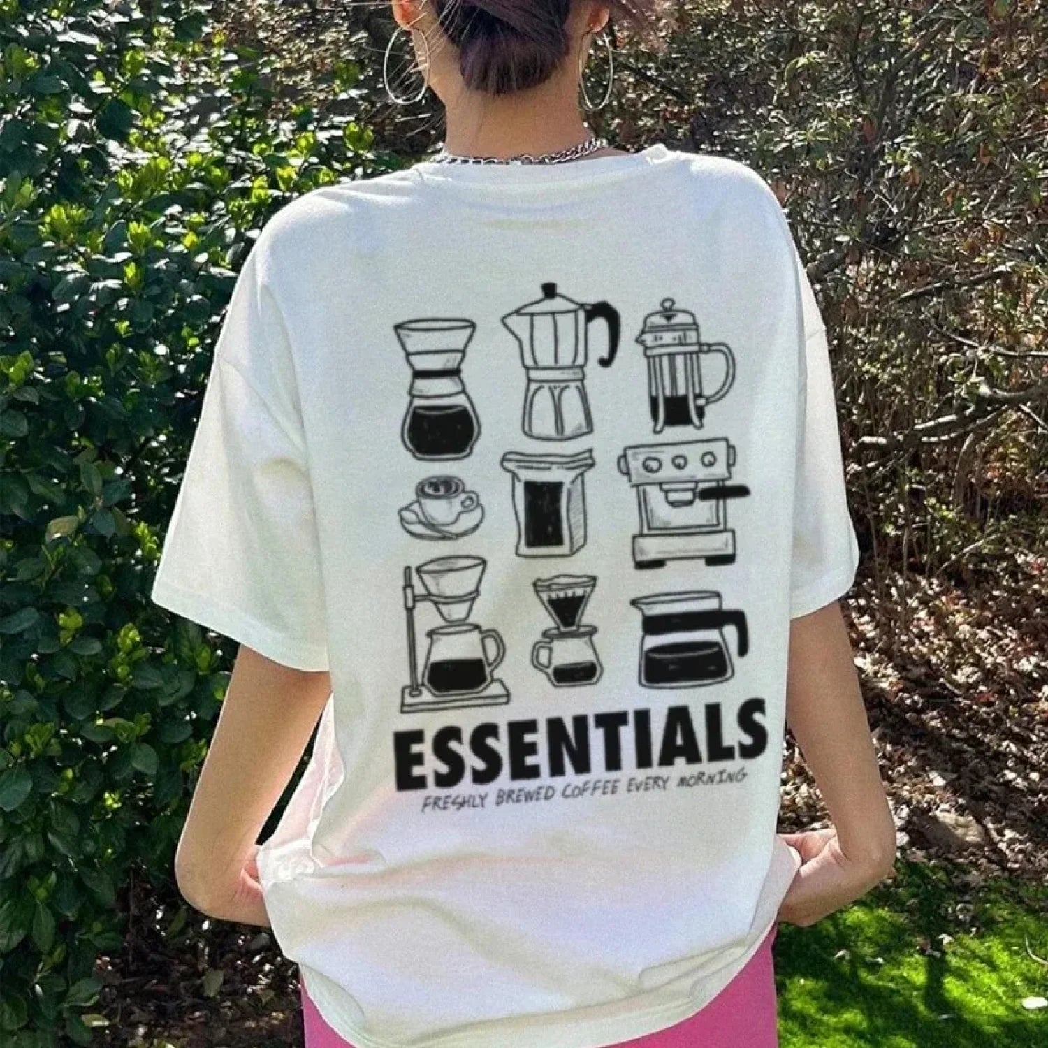 Loose Coffee Lover Back Print T-shirt WHITE / S t-shirt-250223