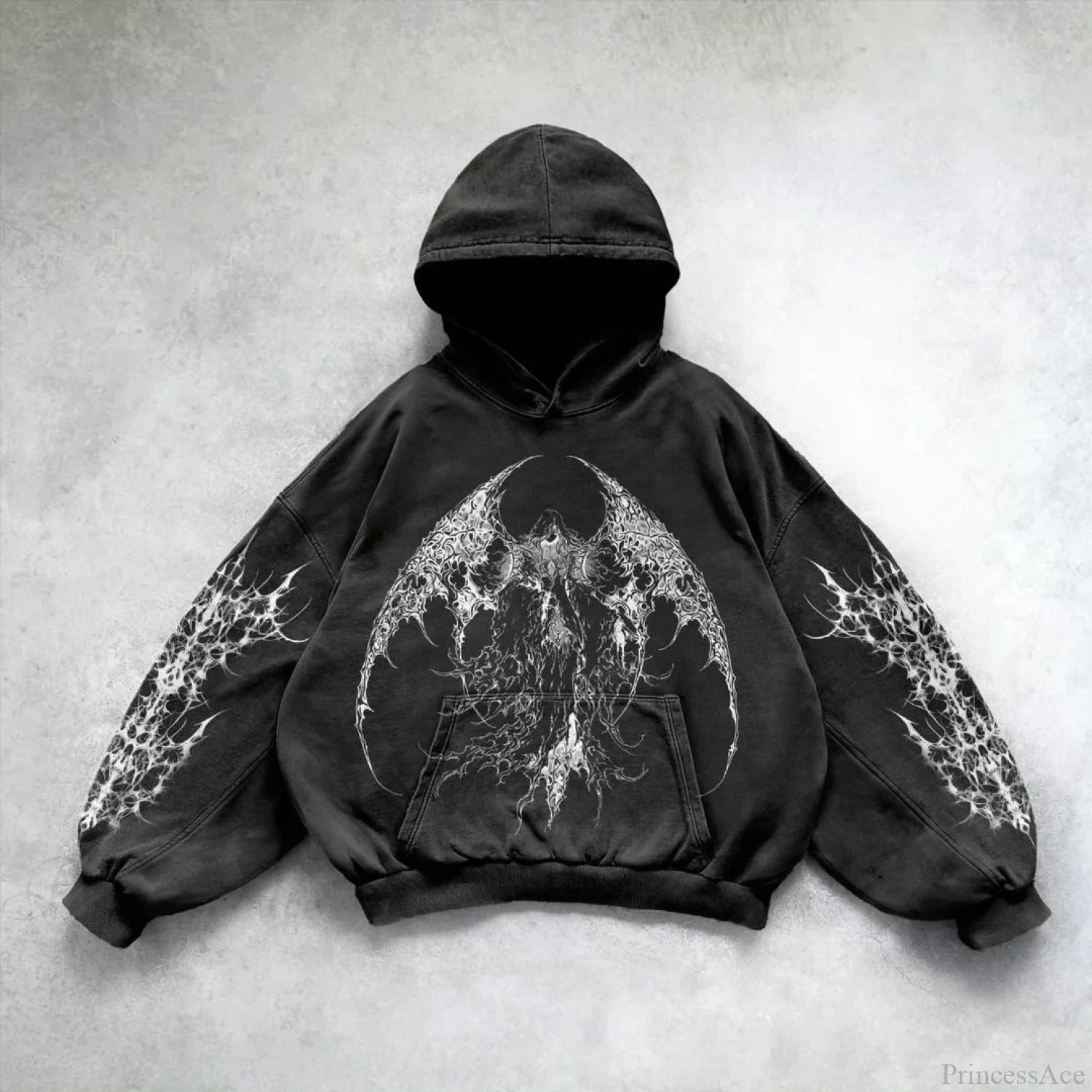Casual Vintage Print Hoodie black 1 / S