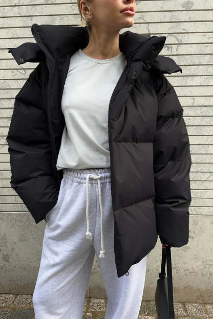 Loose Solid Minimalist Hooded Cotton Coat