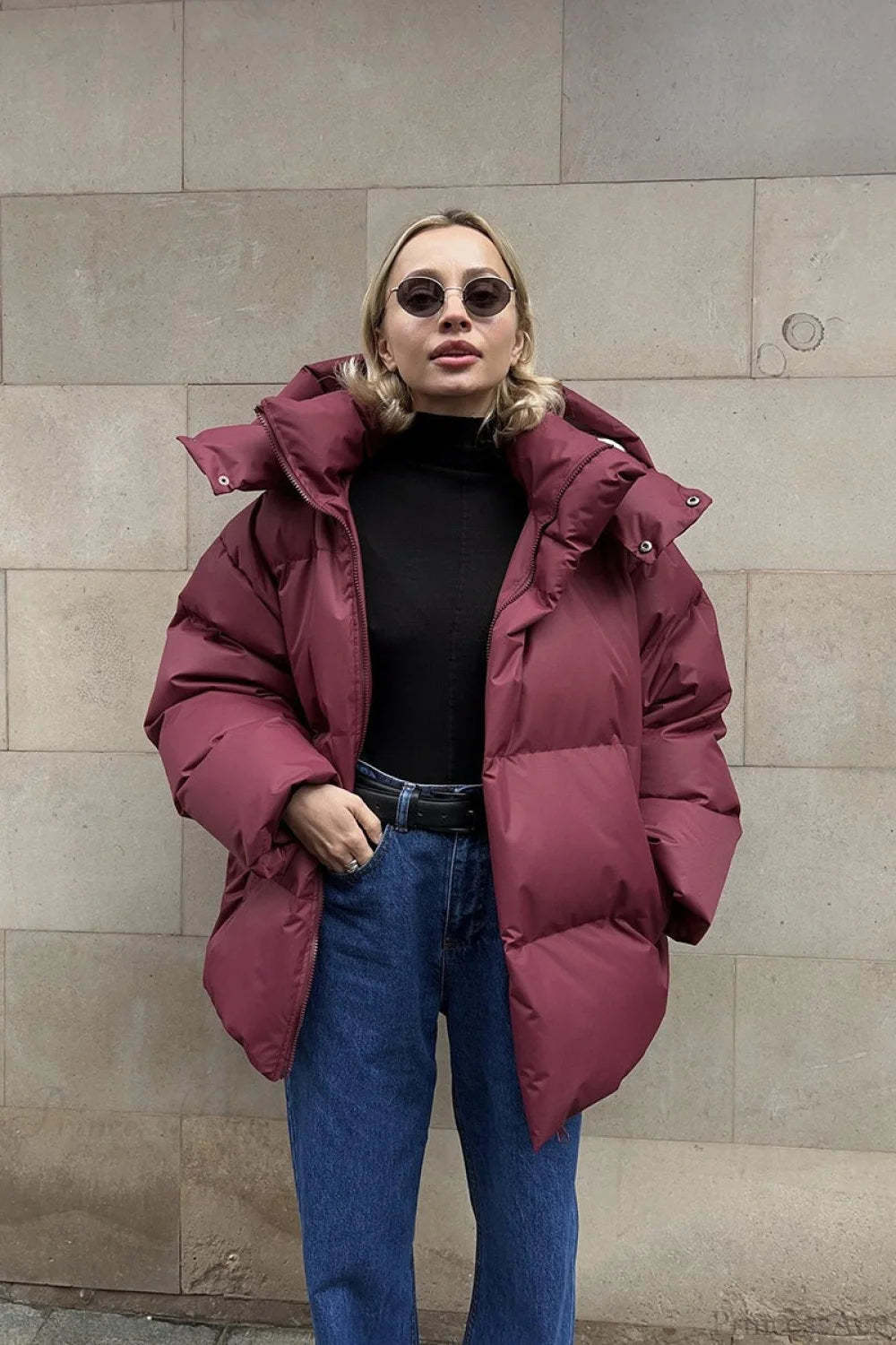 Loose Solid Minimalist Hooded Cotton Coat