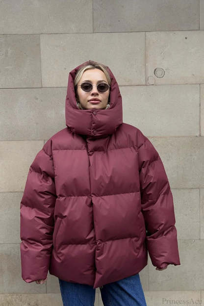 Loose Solid Minimalist Hooded Cotton Coat