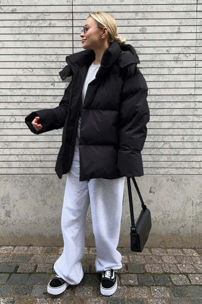 Loose Solid Minimalist Hooded Cotton Coat