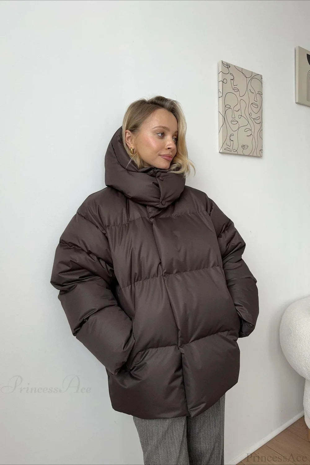 Loose Solid Minimalist Hooded Cotton Coat