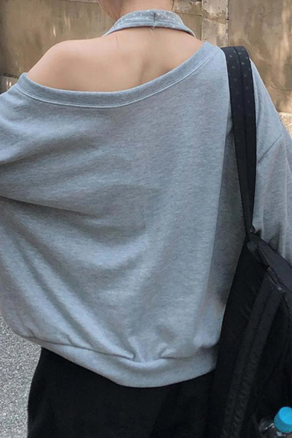 Loose Striped Print Halter Off Shoulder Fake Two Piece Sweatshirt