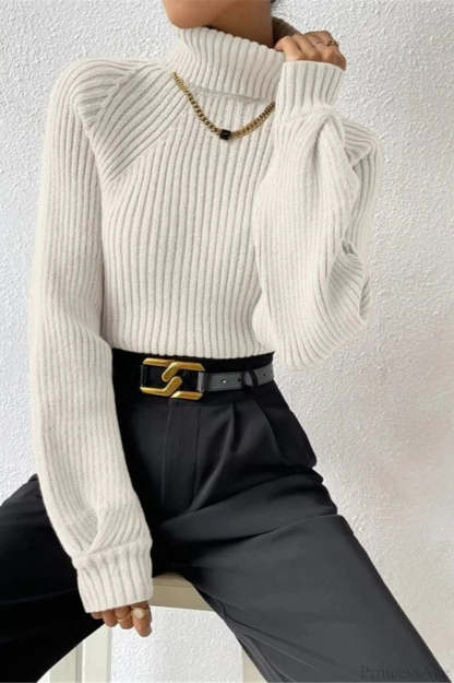 Loose Turtleneck Raglan Sleeve Sweater White / S