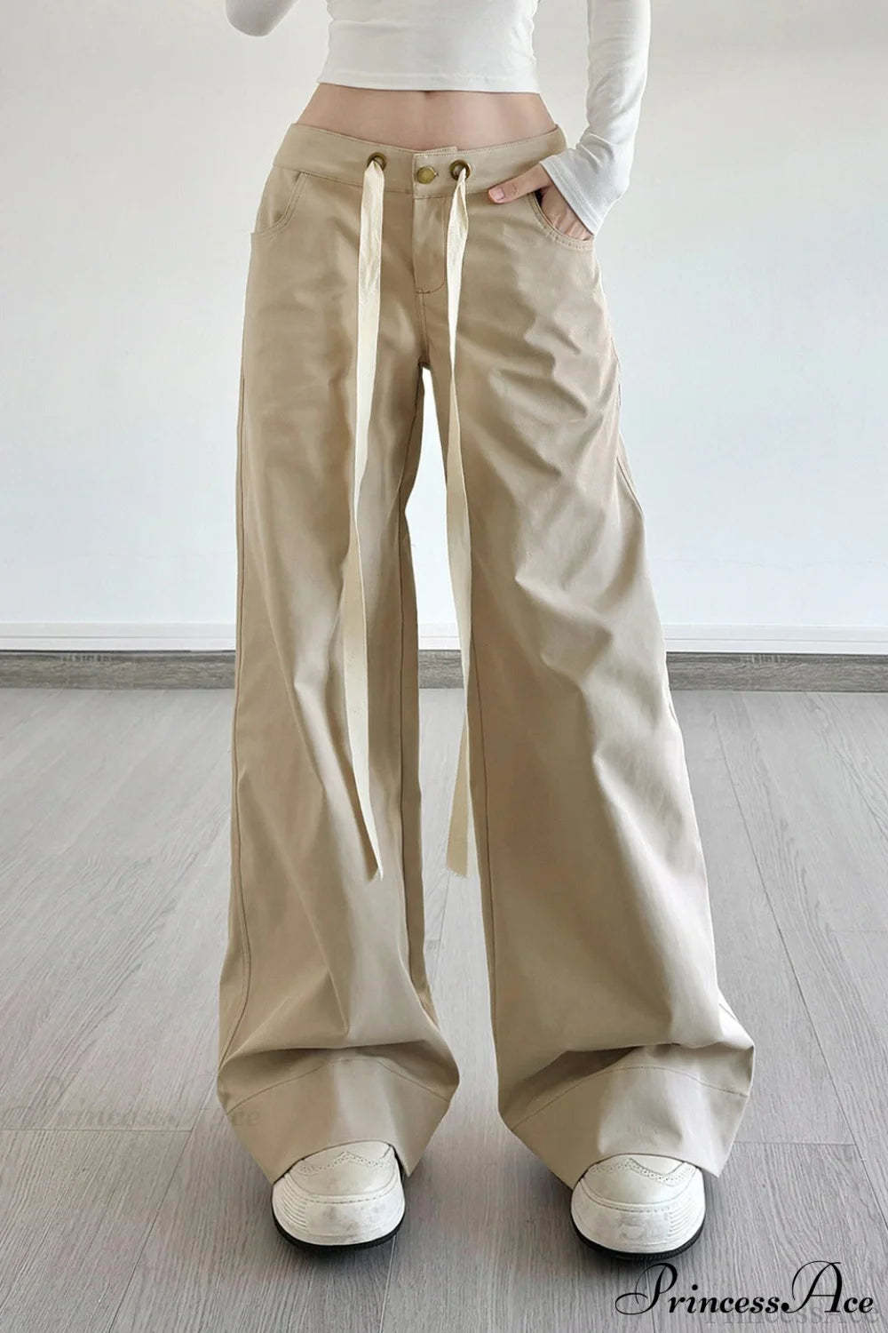 Loose Wide-Leg Drawstring Cargo Pants