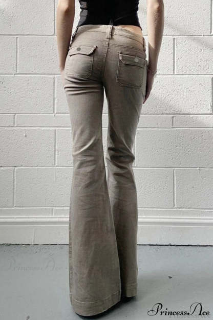 Low Waisted Slim Cargo Flared Leg Jeans